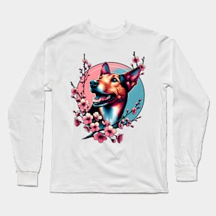 Joyful Jagdterrier Amidst Spring Cherry Blossoms Long Sleeve T-Shirt